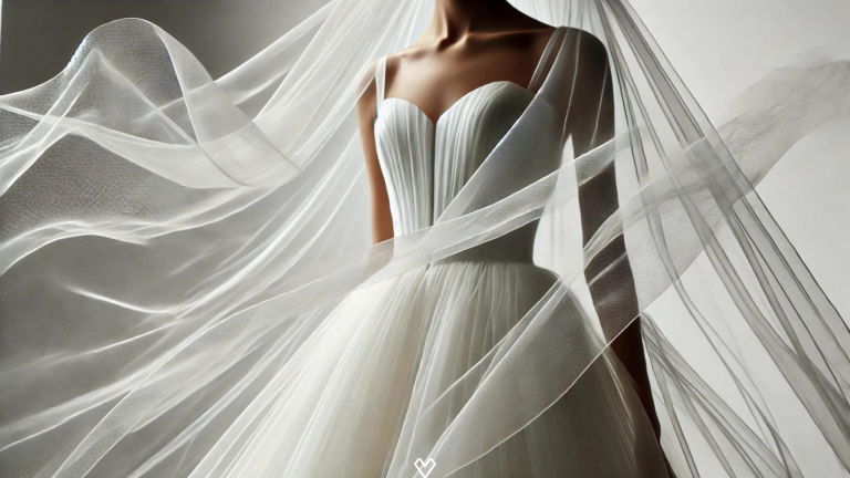 Robe de mariée élégante avec un voile transparent.