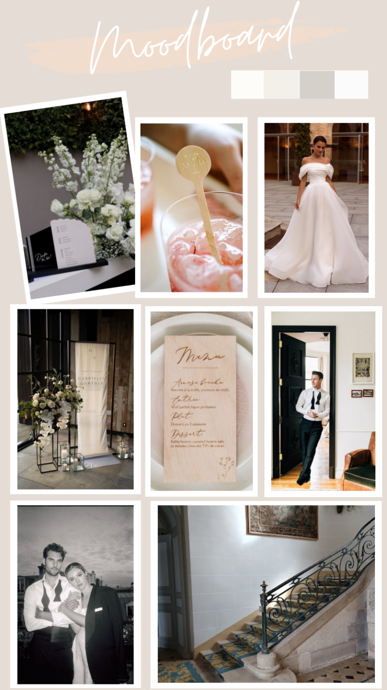 Moodboard de mariage avec diverses inspirations.