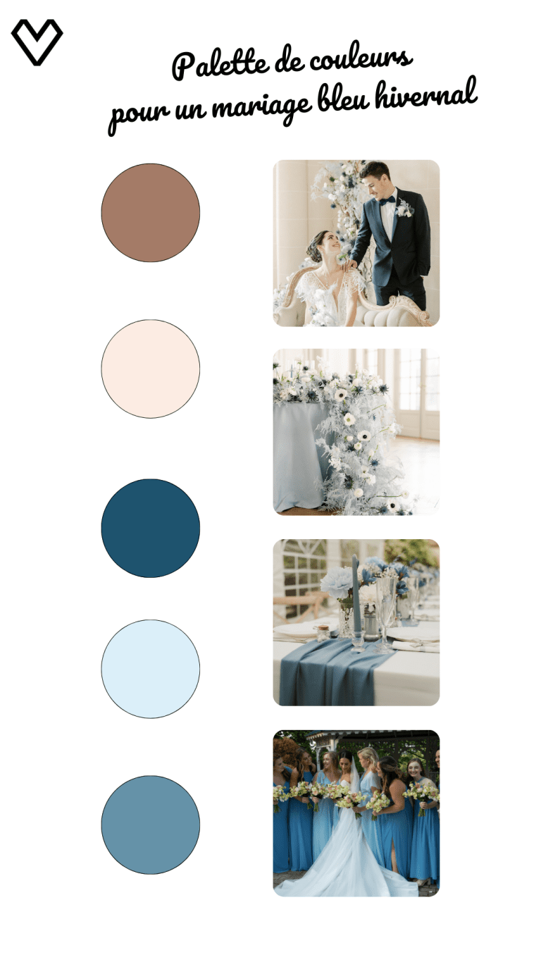 Tendances mariage 2025 Palette glacée et élégante pour un mariage en hiver.